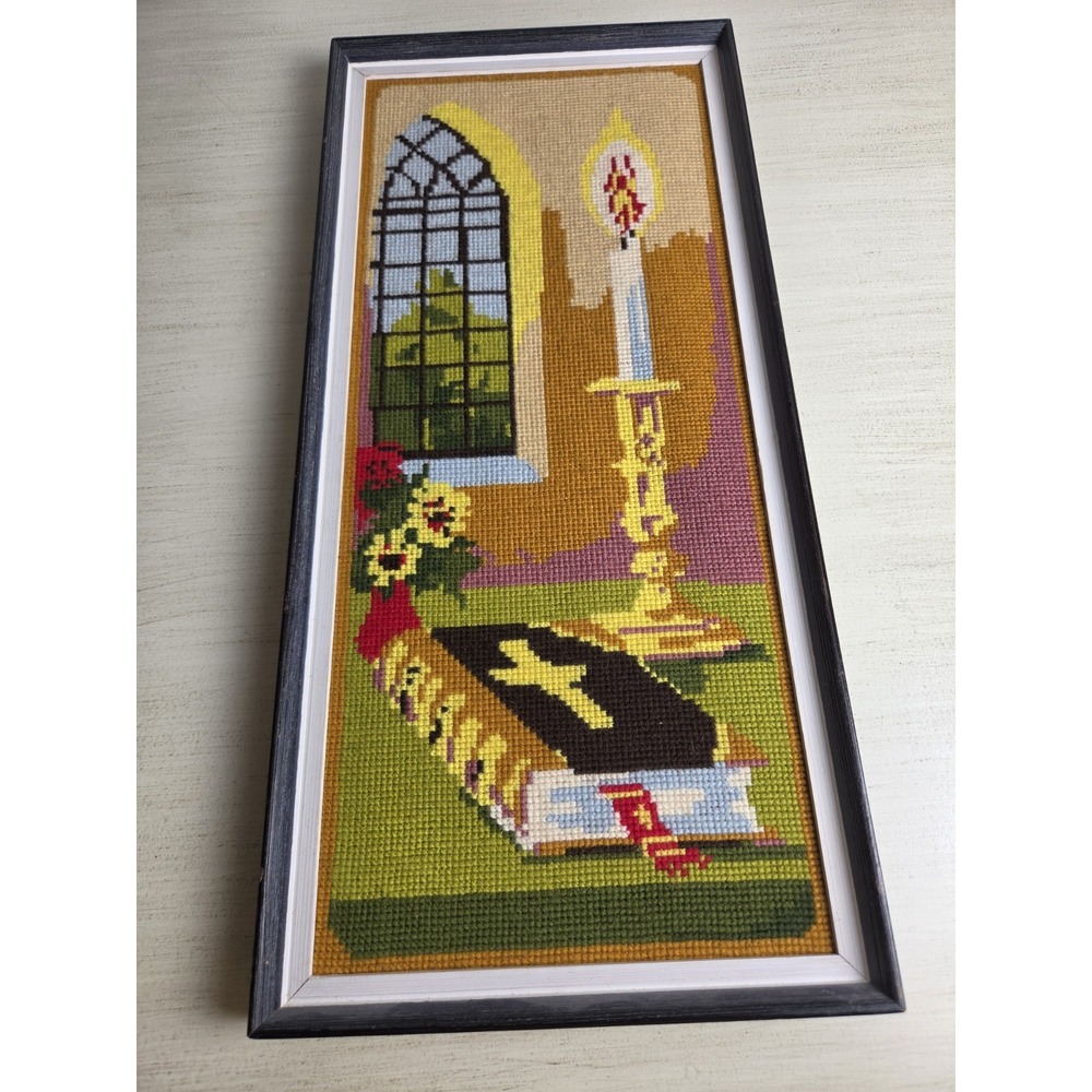 Vintage Scandinavian Needlepoint Wall Hanging 1967 Signed on Back